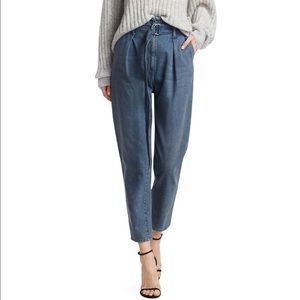 IRO “Pablo” cropped belted high-rise tapered jeans